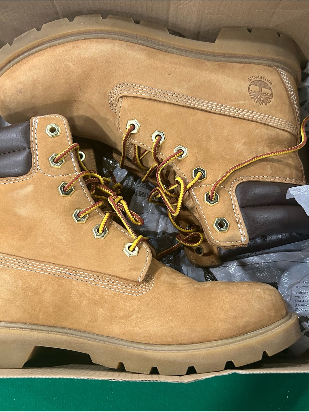 Timberland Wheat Nubuck Work Boots with Brown Collar and Two-Tone Laces